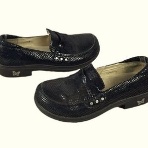Algeria TAY-721 Black Snake Skin Penny Loafers - Women's size 39, Size 9 US.